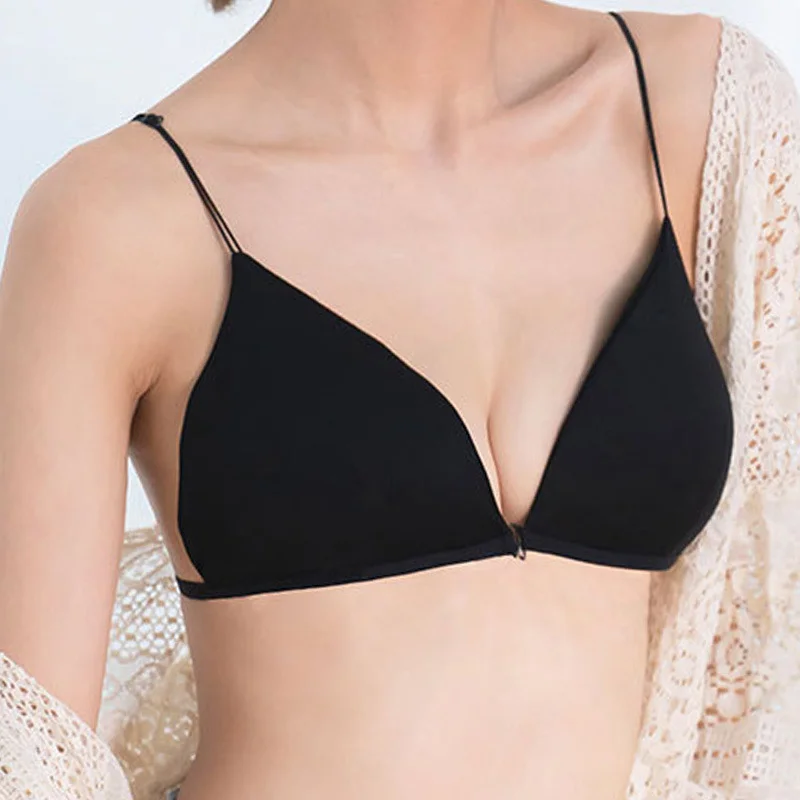 

Summer Thin Sexy Bra Without Steel Ring Gather No Trace New French Triangle Cup Small Bra Bra Pure Cotton Invisible Girl Bra