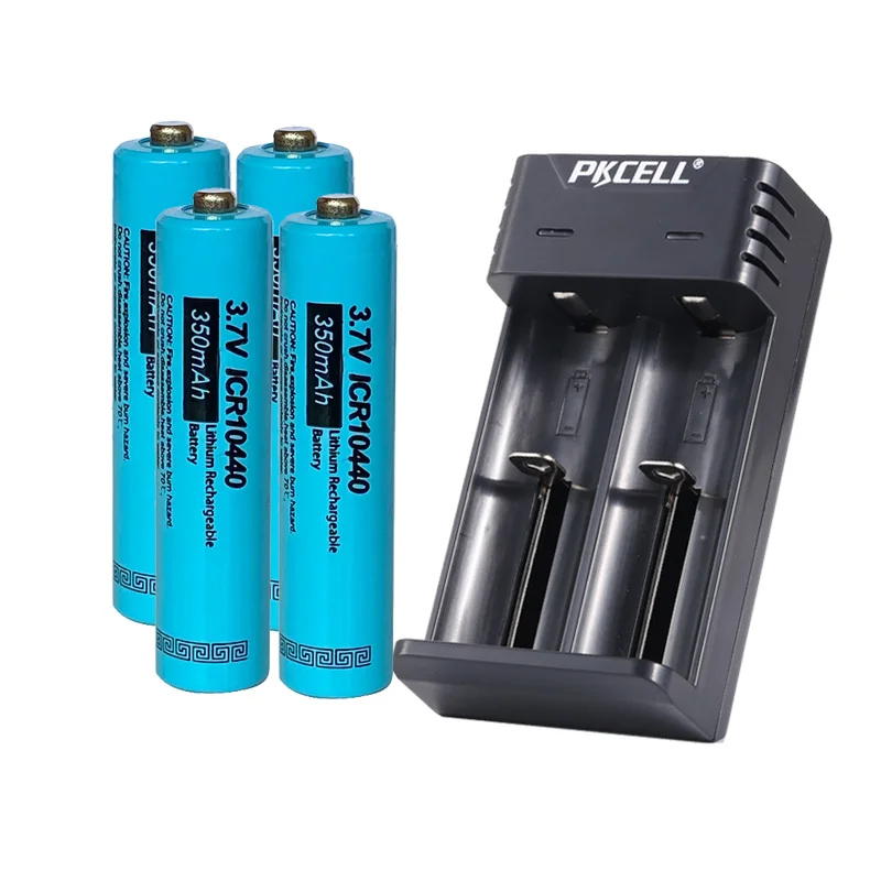 

4PCS PKCELL ICR 10440 AAA Rechargeable Li-ion Battery 3.7V 350mAh button top And 18650 battery charger for AA AAA batteries