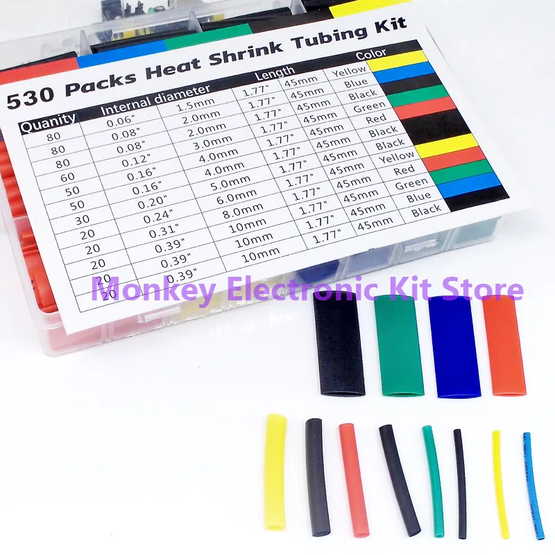 530 шт. термоусадочные трубки изоляционные гибкие Термоусадочные Защитные для