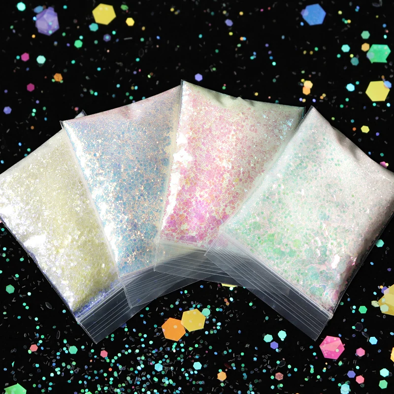 

4pcs Hexagon Iridescent Glitter Flakes Epoxy Resin Filling Silicone Mold Filler Chameleon Flakes Mermaids Sequins Nail Art Decor