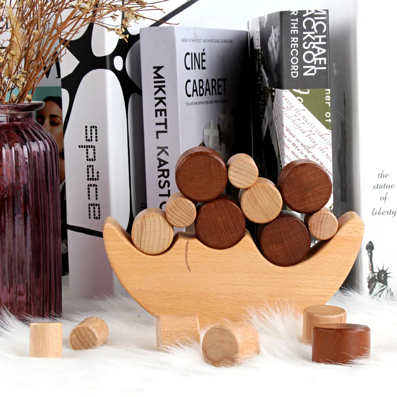 

Montessori Wooden Balance Building Block Toys Moon Balance Stacking Toys for Kids Early Teaching Aids Kids Interactive Toy Gifts