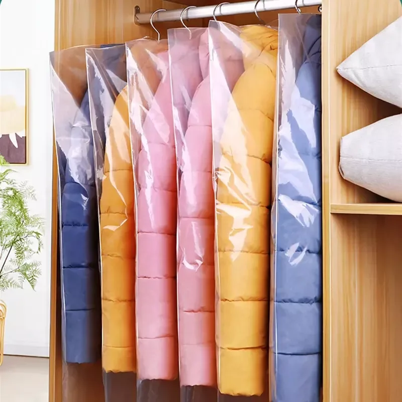 

10 Pcs/Lot Transparent Clothes Dust Bag PE Moisture Waterproof Hanging Clothes Storage Bag Household Wardrobe Clothes Dust Cover