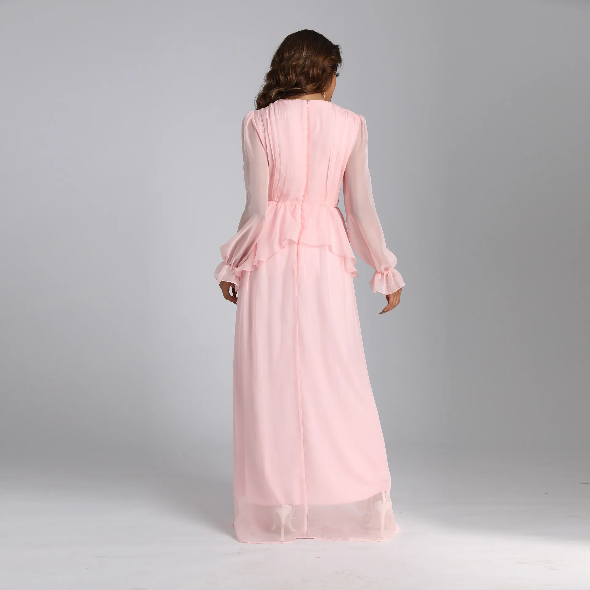 Robe Femme Musulmane 2022 New Solid Pleated Dress Middle East Elegant Muslim Dress Abayas For Women Turkish Evening Dresses