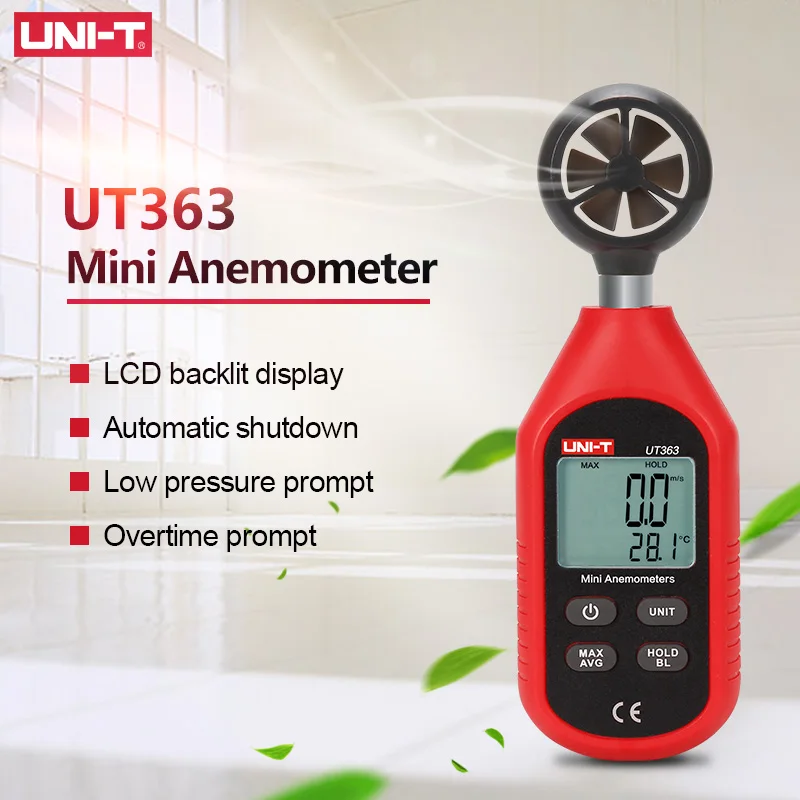 Фото UNI-T UT363 UT363BT Ручной анемометр Цифровой измеритель скорости ветра Тестер температуры ЖК-дисплей Измеритель скорости потока воздуха ветра №1
