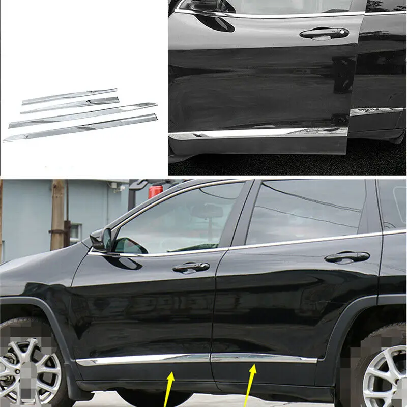 

Fit For Jeep Cherokee 2014-2020 Chrome Side Door Body Guard Molding Cover Trim