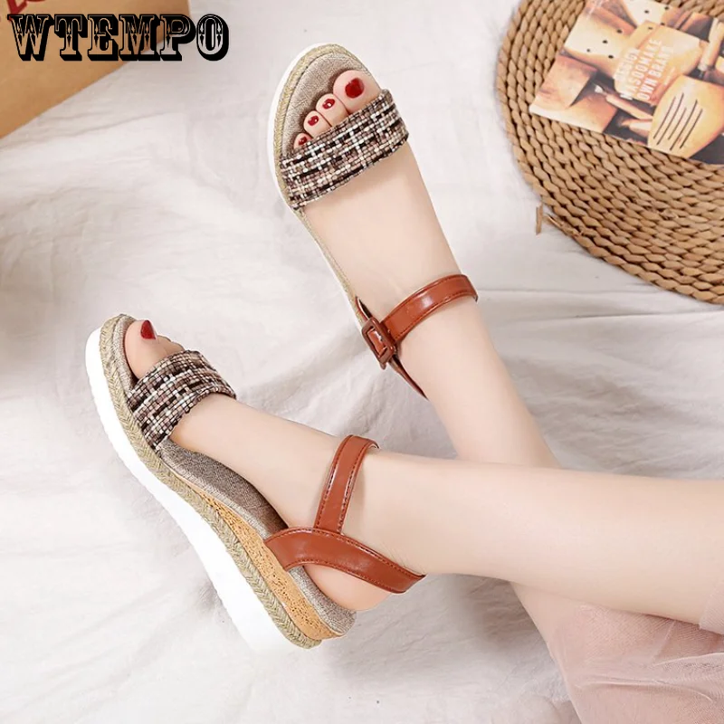 WTEMPO Shoes for Women Fashion Ankle Strap Buckle Women's Sandals Summer Platform Casual Sandals Wedge Shoes Ladies Dropshipping