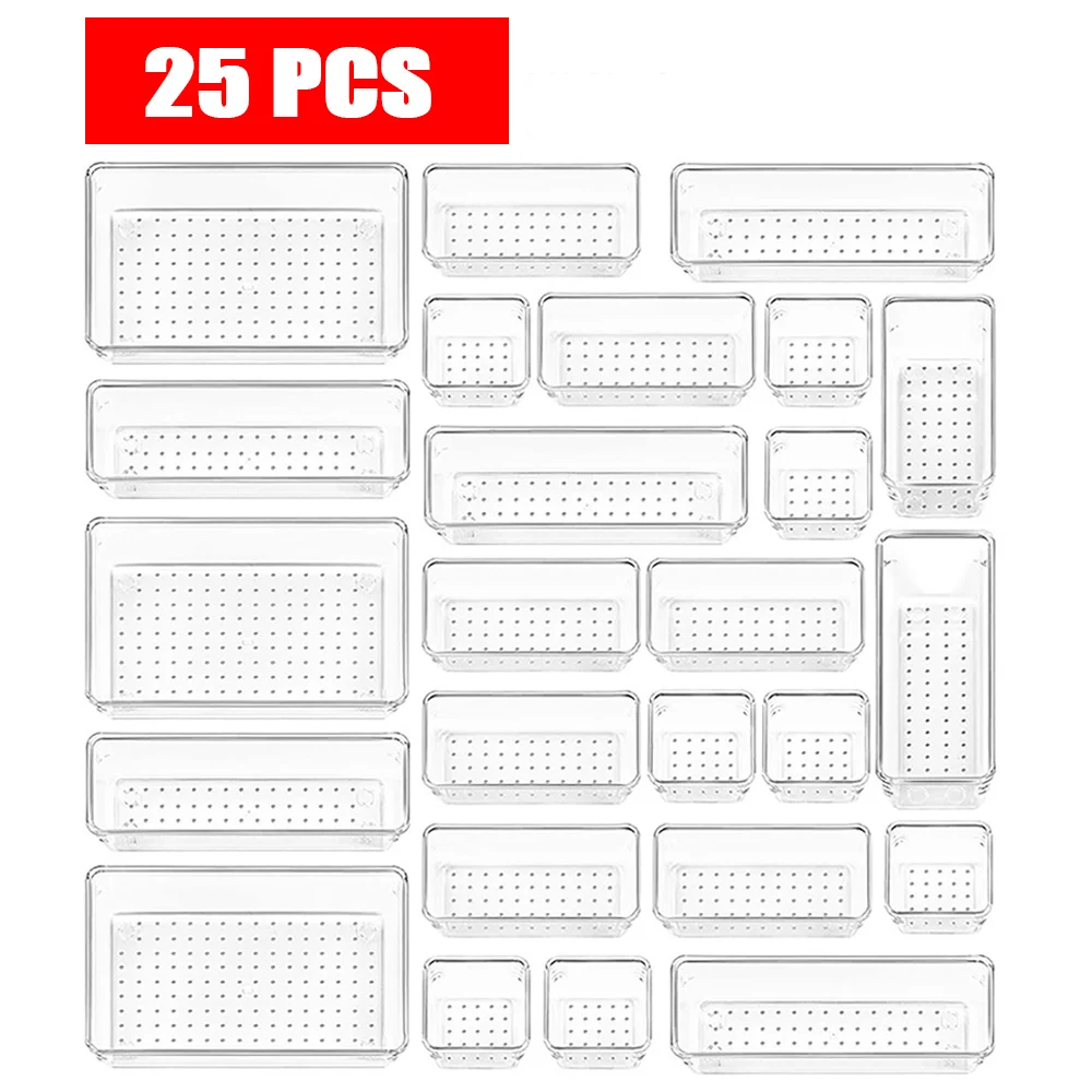 

16/25PC Different Size Transparent Separate Drawers Organiser Box Stackable Drawer Divider Organizer Holder for Utensil Cosmetic