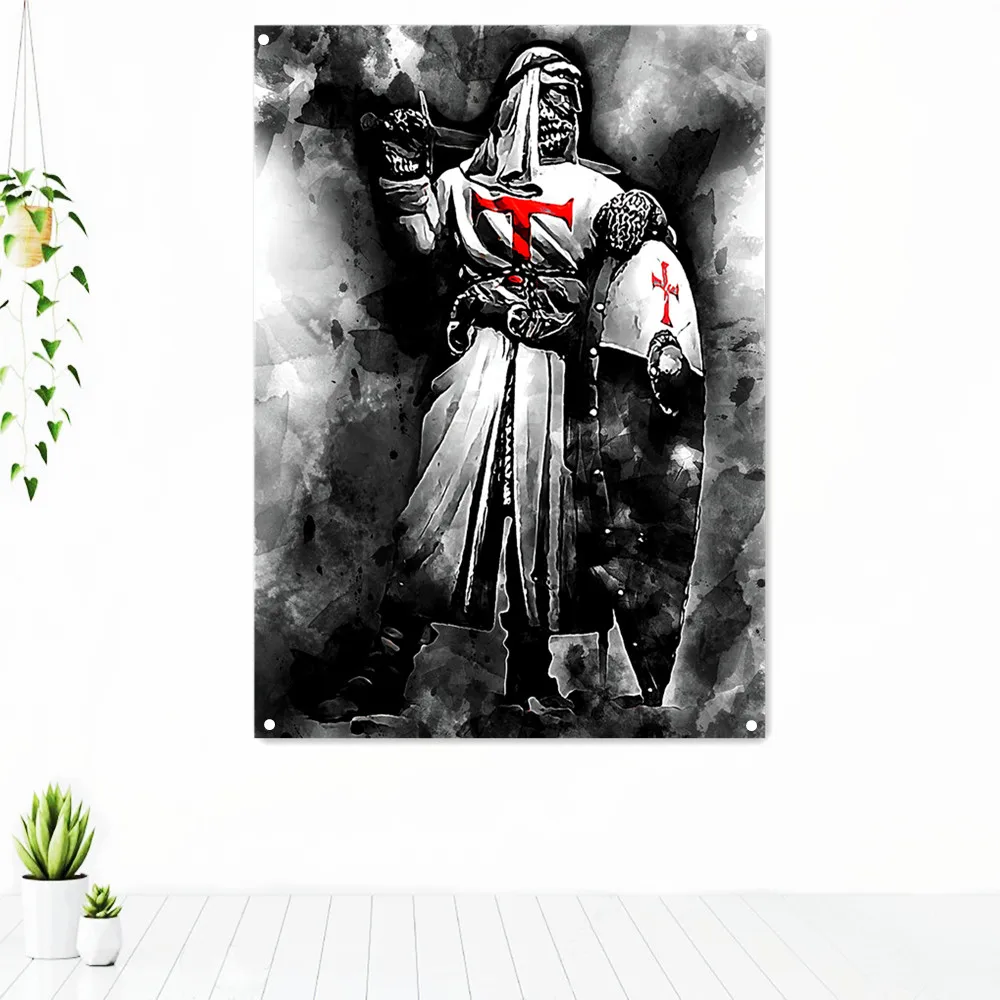 

Knight Templar Order Flag Crusader Warrior Tapestry Vertical Banner Metal Holes Grommets Masonic Mason Sword Shield Wall Sticker