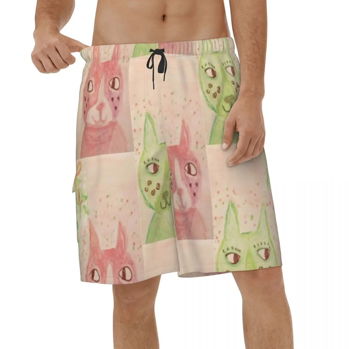 

Cat Holliday Kissing Under Mistletoe Beach Shorts Men Summer Animal Swimwear Swimming Trunks Quick Dry Running Male Short Pants