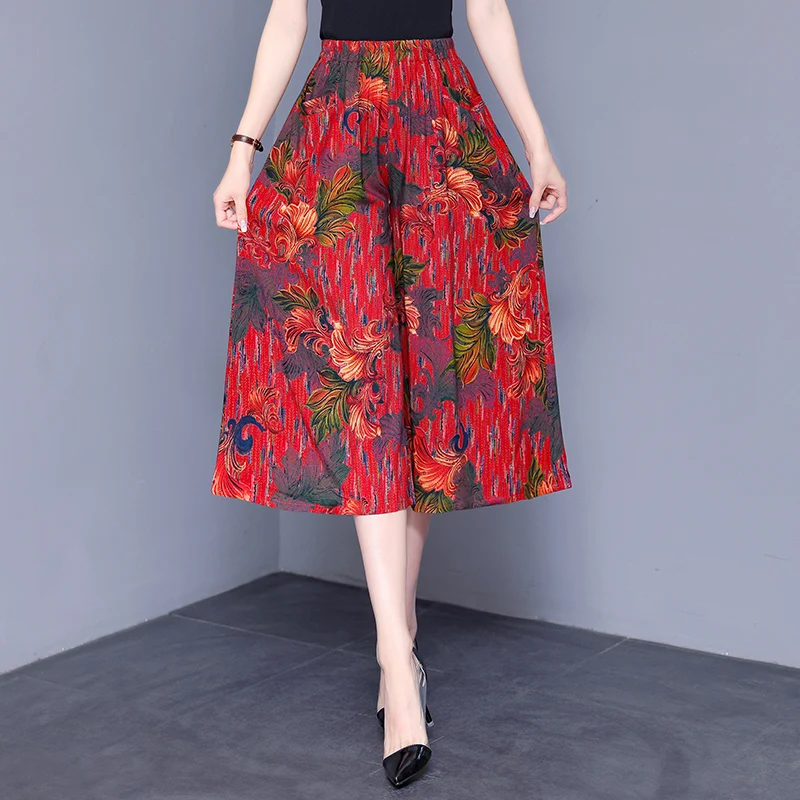 

Beardon Women's Summer Large Pockets polychrome Cotton Silk Thin Loose Wide-Leg Pants Mother Dance Capris Trousers 2023 New
