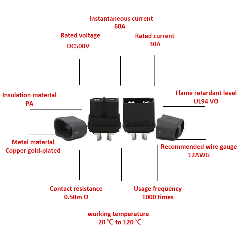 Никелированные разъемы питания XT60H (XT60 Upgrade) Папа-мама с оболочкой 1 шт.