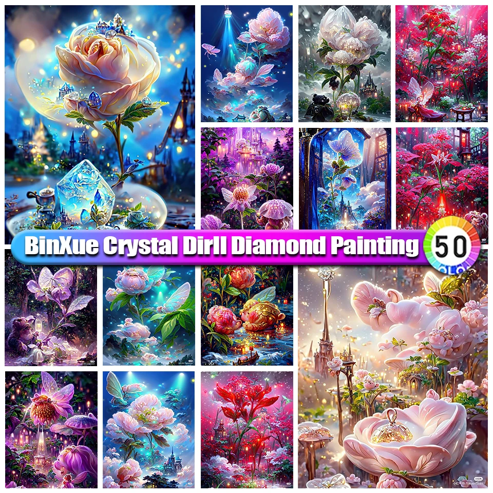

BinXue Rose Flower Crystal Diamond Painting Abstract Dancer Cross Stitch Peony Handmade DIY Butterfly Tulip Mosaic Home Decor
