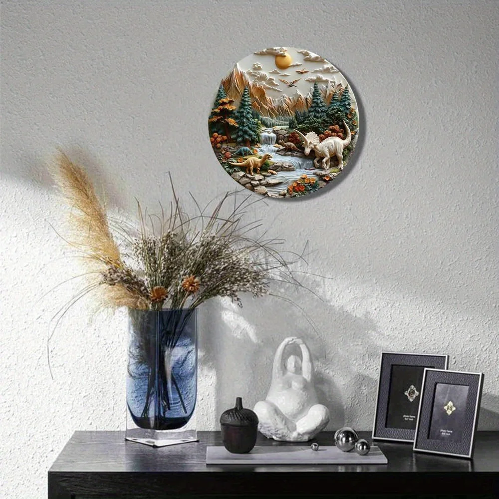 Круглый алюминиевый динозавр искусство 3D рельефное на открытом воздухе