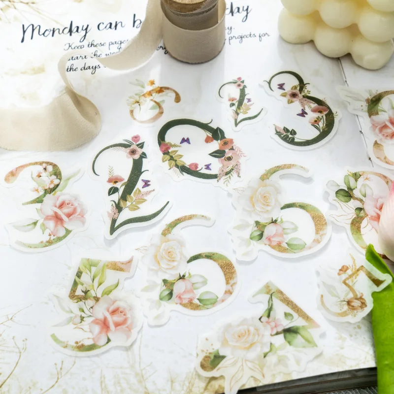 

40Pcs Flower body number Sticker pack lucky number Collage handbook Material Package Decorative Supplies 135*95MM