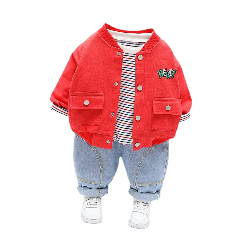 Baby Boys Girls Clothing Sets 2021 Spring Autumn Toddler Cartoon Dinosaur Coats Stripe T Shirt Jeans Children Kids Costume