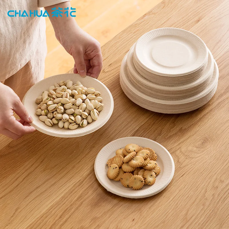 

CHAHUA Disposable Tableware Degradable Paper Plates Household Thickened Plant Pulp Outdoor Barbecue And Picnic