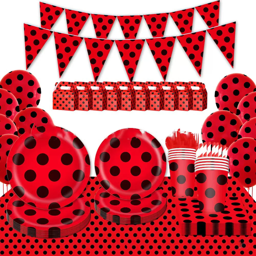 

Ladybug Party Disposable Tableware Red Black Polka Dot Tableware Plate Cup Girls Baby shower Ladybug Birthday Party Decoration