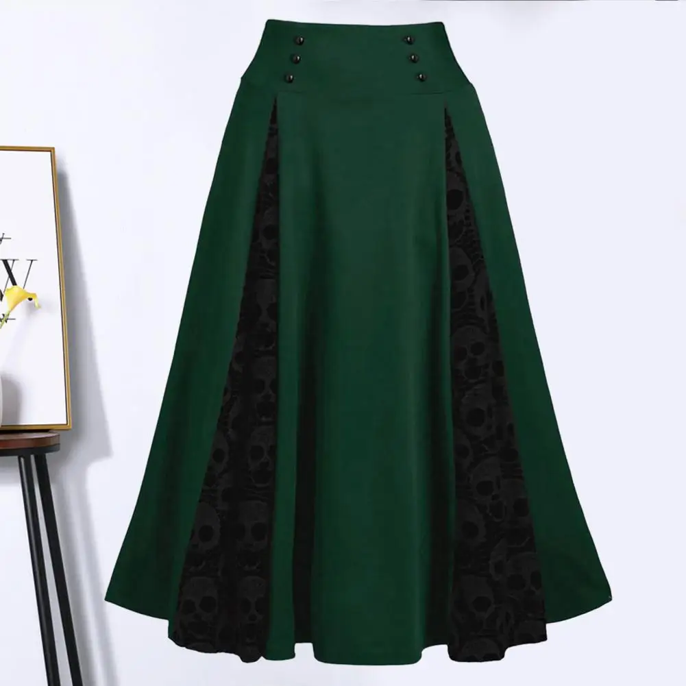 

Юбка женская трапециевидная с высокой талией, винтажная кружевная в средневековом стиле с вампирами, с принтом черепа, свободного покроя, с регулируемой талией, для косплея на Хэллоуин