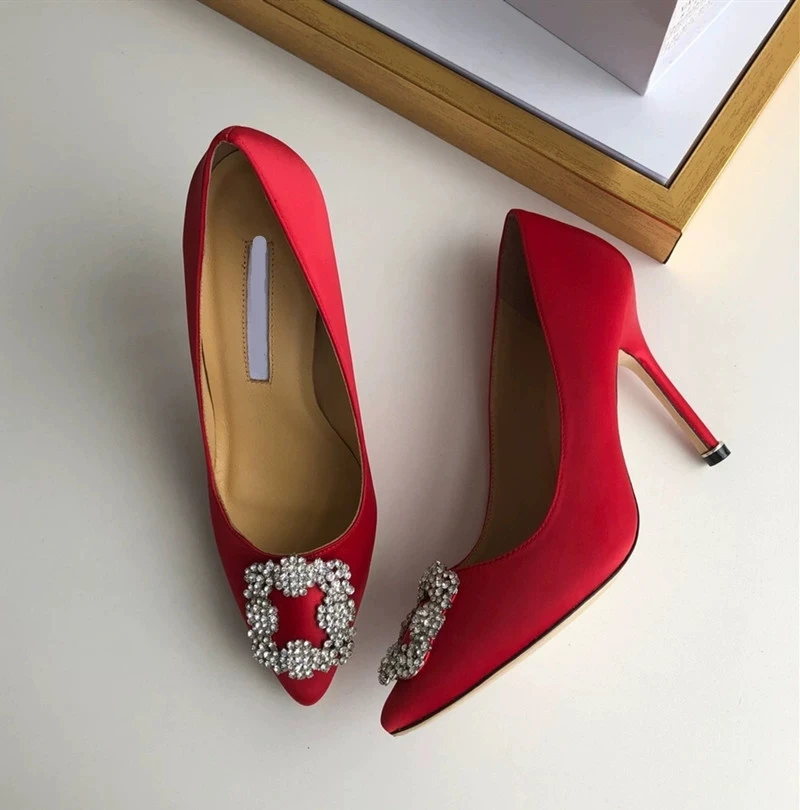 2023 European and American women's new high-heeled diamond buckle decorative shoes