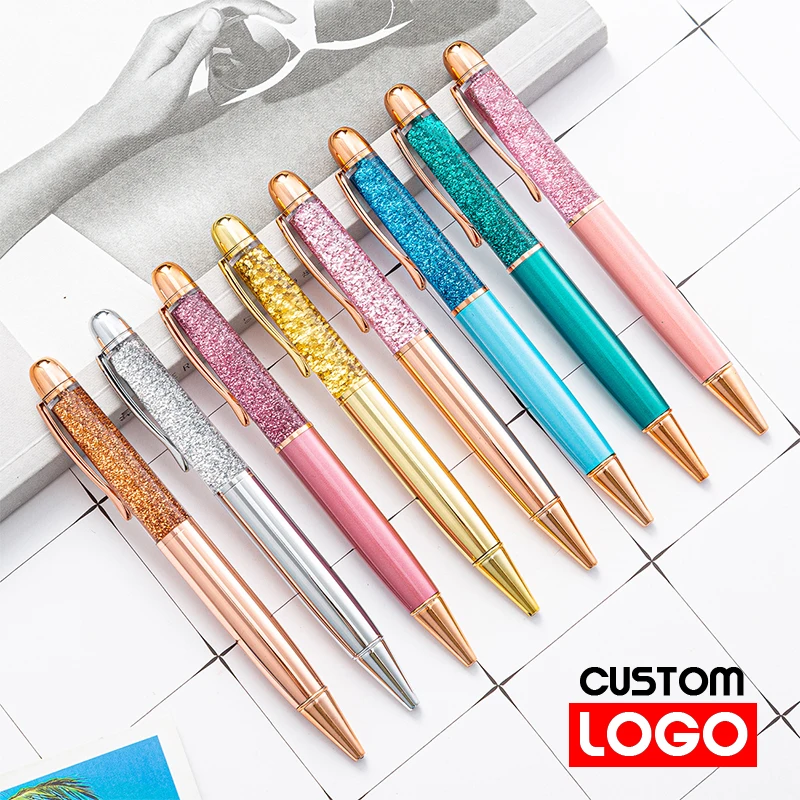 100pcs Quicksand Fountain Pen Metal Ballpoint Pen Gift Pen Birthday Gift Text Engraving Private Laser Customized Marker Pen