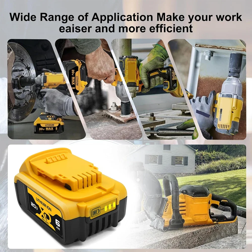 Новый сменный литиевый аккумулятор DCB200 20 В 4 Ач/6 Ач/12 Ач для Dewalt 18 DCB180 DCB181 DCB182 DCB184