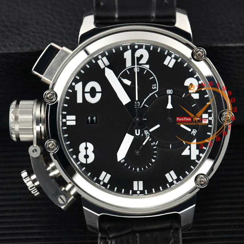 

Chimera U-51 Miyota Quartz Chronograph Mens Watch Steel Case Black Dial Leather Strap Stopwatch Puretime 2023 Luxury Brand New