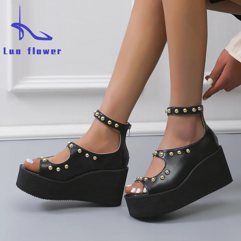 

2022 New Ladies Sandals Fashion Ladies Platform Wedge Sandals Ladies Summer Sandals ZIP Casual Shoes Rivet Ladies Sandals T