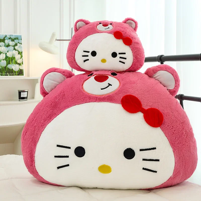 

Sanrio Hello Kitty Round Plush Big Cat Head Strawberry Bear Pillow Cartoon Accessories Children Toy Stuffed Anime Animals Decor