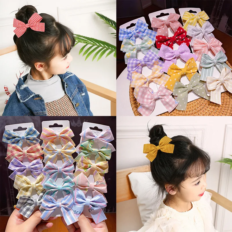 

5Pcs/Set Children Hair Clips Set Bowknot Barrettes Simple Plaid Dots Bow Girls Hairpins Children's Headwear Hair Accessories