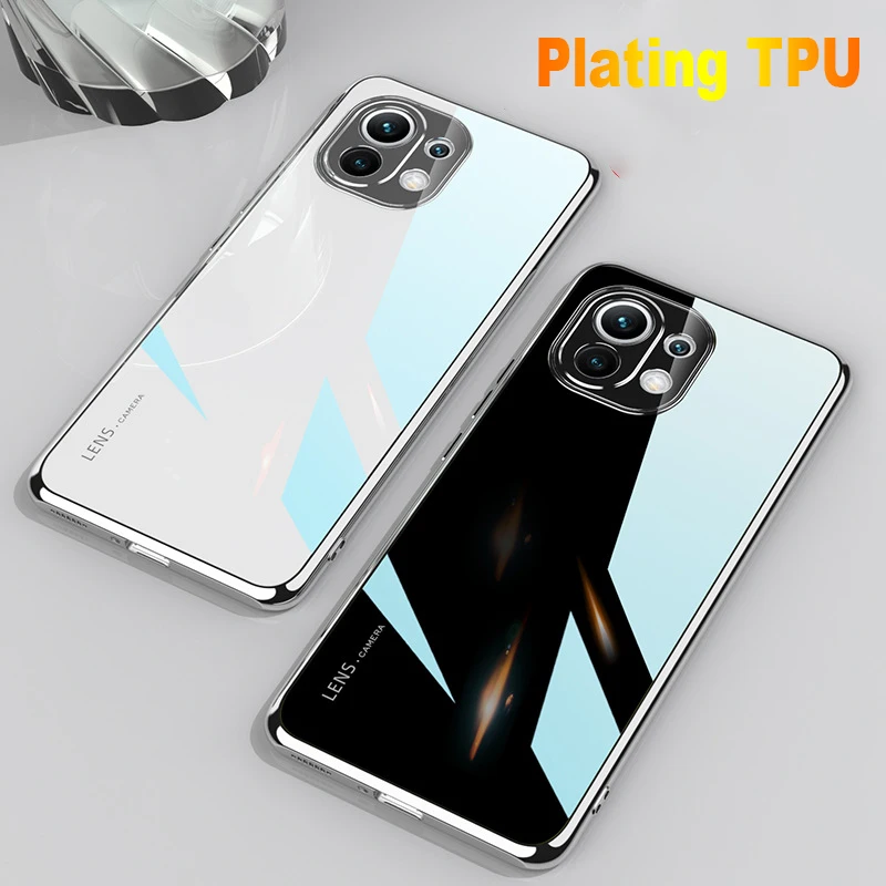 Slim Plating Bumper Phone Case For Xiaomi 10 11 Pro Ultra Lightweight Back Case With Glass Film Protector Shockproof