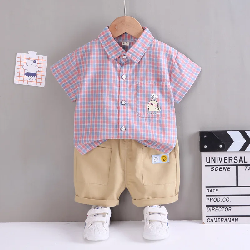 

Baby Boys Clothing Sets Fashion Summer Plaid Shirt& Shorts Casual Children Cartoon Clothes Suit for Kids Girlsoutfits 0-5 Years
