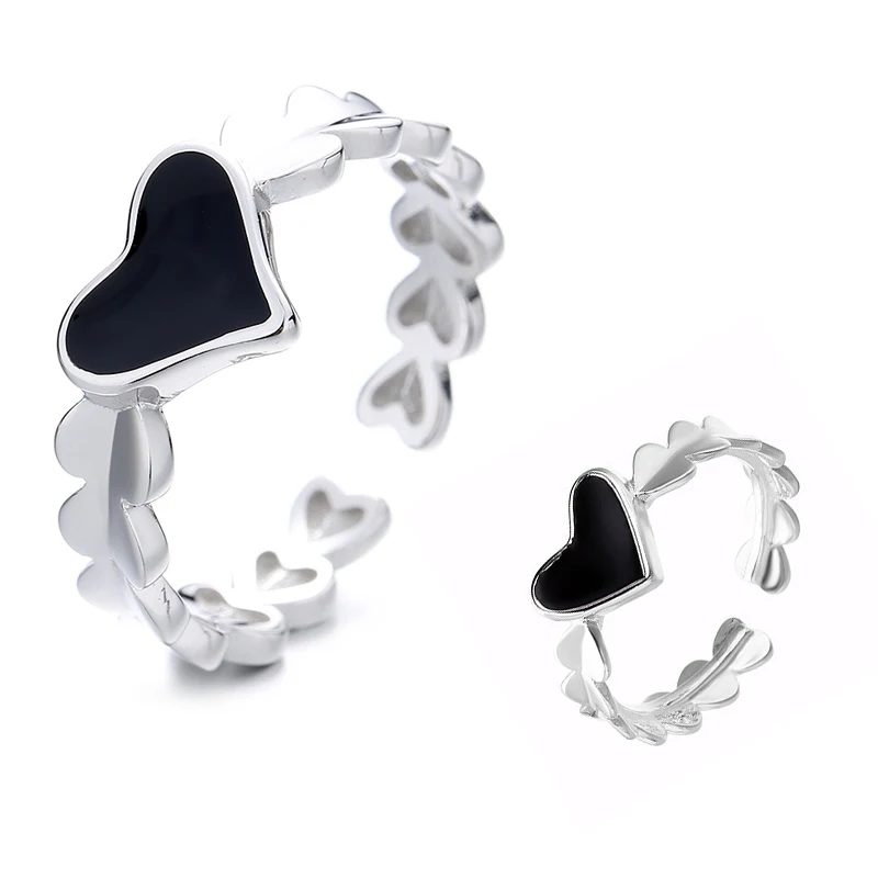 

SALONGFANG Black Hearts Ring Restoring Ancient Ways Love Hearts Open Alloy Ring Heart Around Fashion Design For Women Gift