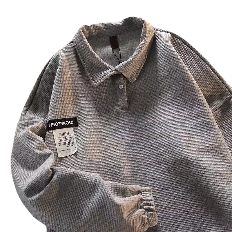 

Американский винтажный свитер с вафельным воротником, Мужская Новая рубашка поло на весну и осень, универсальный топ в стиле Одежда для пар B F