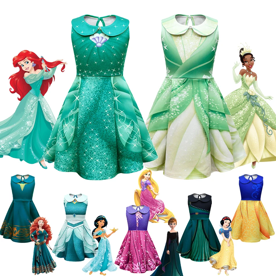 

Halloween Cosplay Girl Rapunzel Ariel Anna Jasmine Braver Tiana Snow White Princess Dress Up Fairy Child Birthday Party Clothes