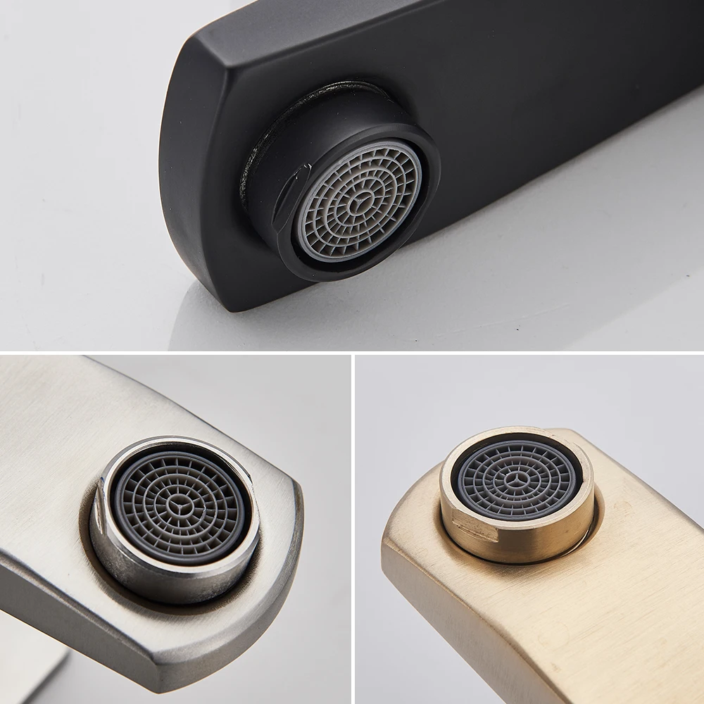 Черный золотой смеситель для ванной комнаты с одной ручкой для раковины.