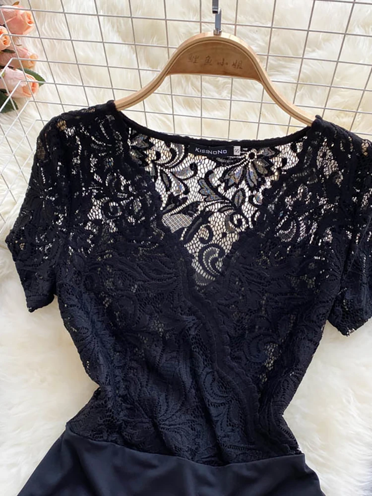 Женское кружевное боди с V-образным вырезом и коротким рукавом - купить по