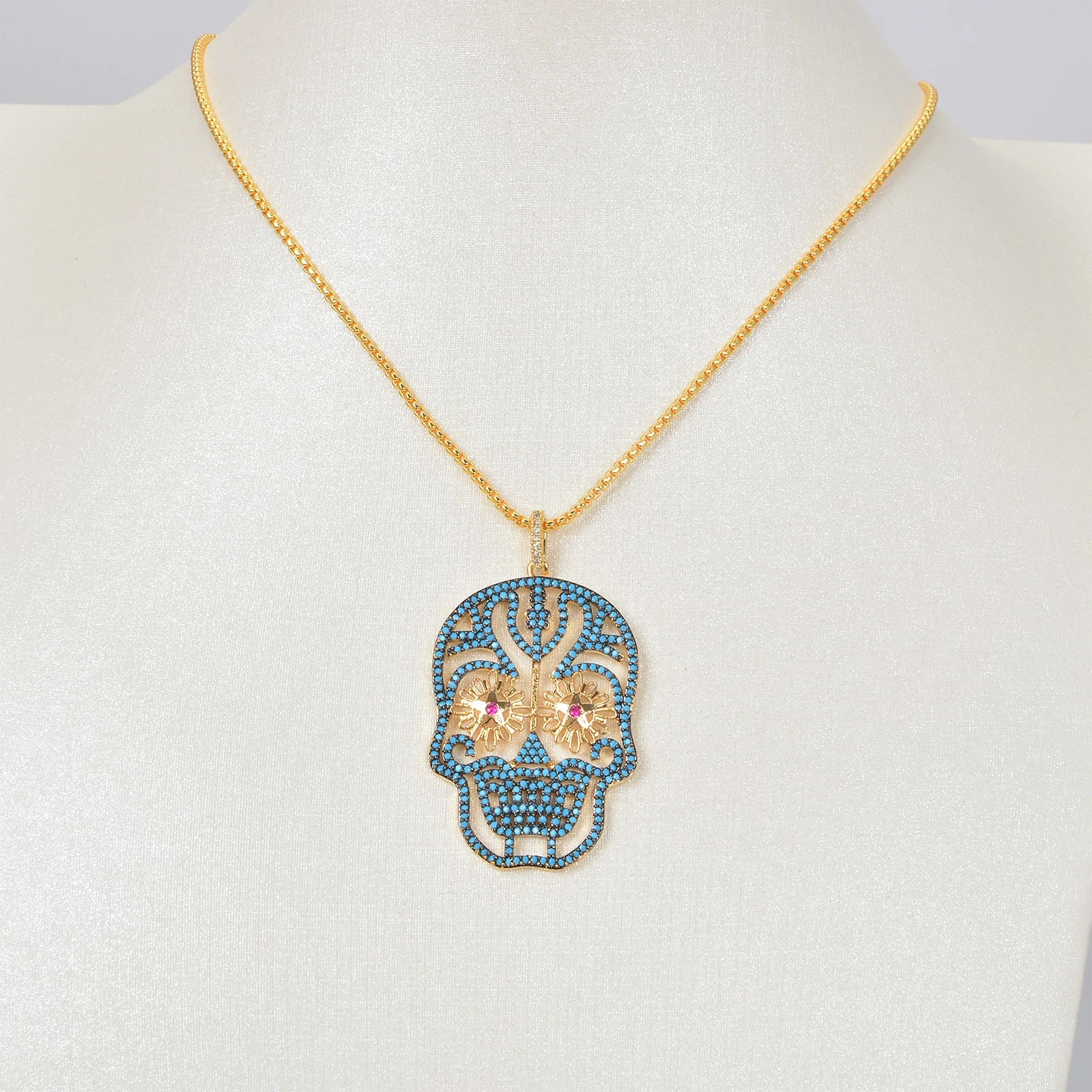 

Punk Style Pendant Jewelry Making Supplies Openwork Face Paved Gems Zircon Skull Metal DIY Earrings Necklace Chain Accessorie