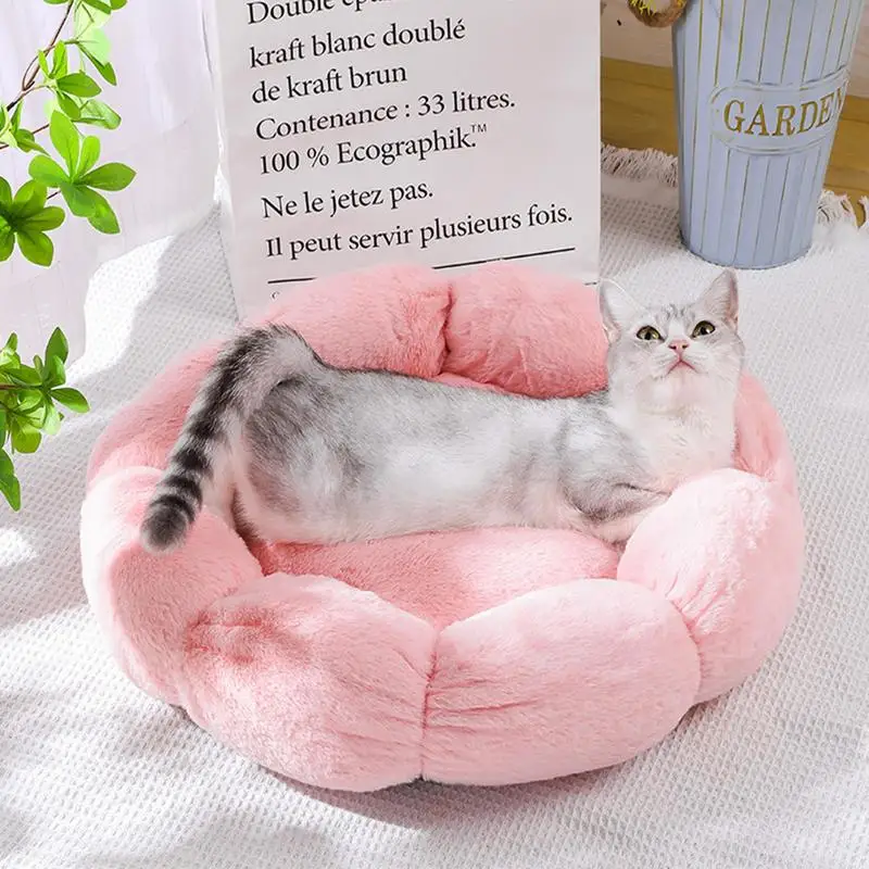 Кровать для кошек домашних Мягкая кошачья пещера Цветочные теплые кровати