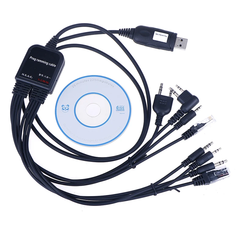 

8 In 1 Computer USB Programming Cable For Kenwood For Baofeng Motorola Yaesu For Icom Handy Walkie Talkie Car Radio CD Software
