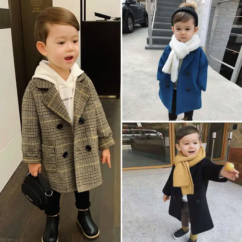 

2021 Spring Autumn Jacket For Boy Double Breasted Baby Boy Trench Coat Children's Jacket Solid Lattice Kids Clothes