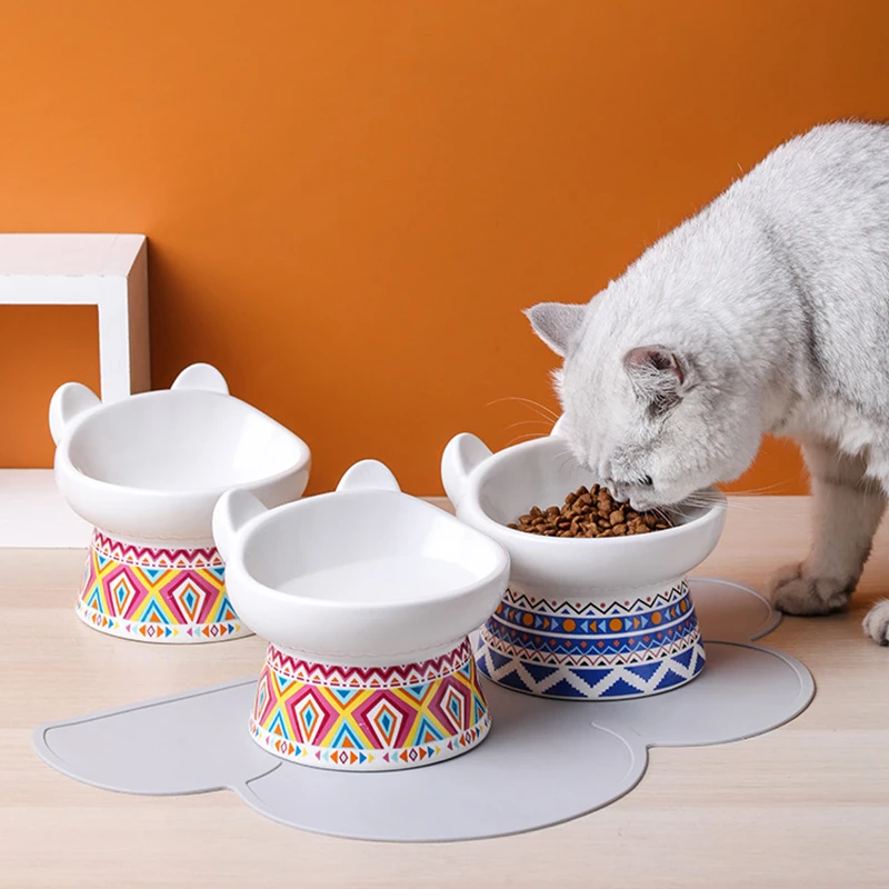 

Pet Ceramic Bowl Oblique Mouth Protects Cervical Vertebrae To Prevent Overturning High Foot Bowl Cat Dog Water Rice Bowl