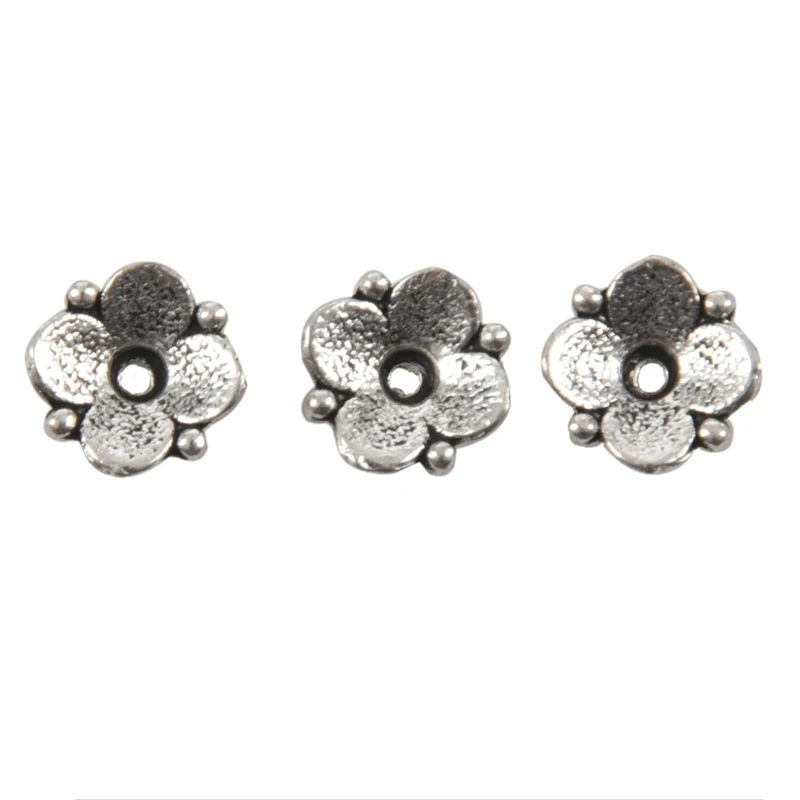 

100Pcs Bead End Caps Findings Four Flower Silver Tone 10Mmx10mm(3/8X3/8 Inch)