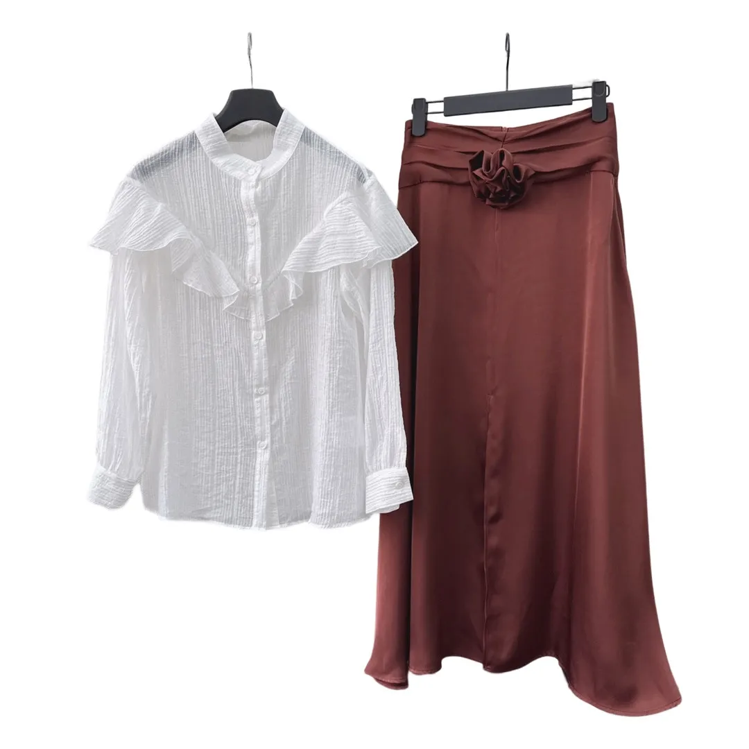 Женский топ с цветочным принтом и юбка завышенной талией