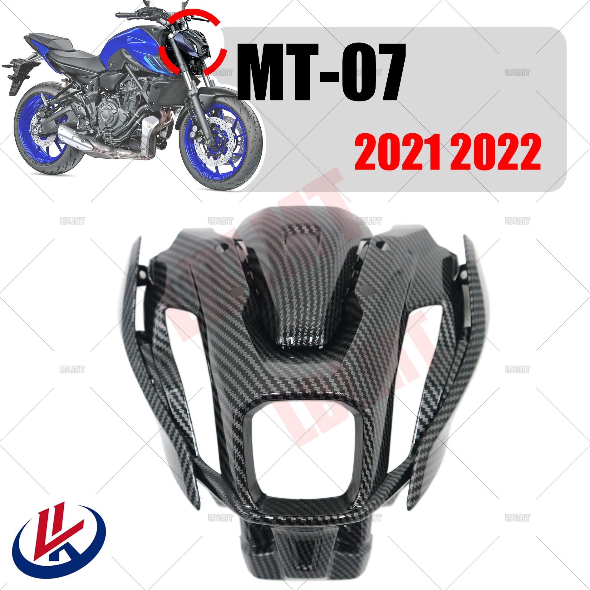 

Fit For YAMAHA MT-07 2021 2022 2023 Headlight fairing Carbon Fiber Painted Look Upper nasal mask front steering signal bracket