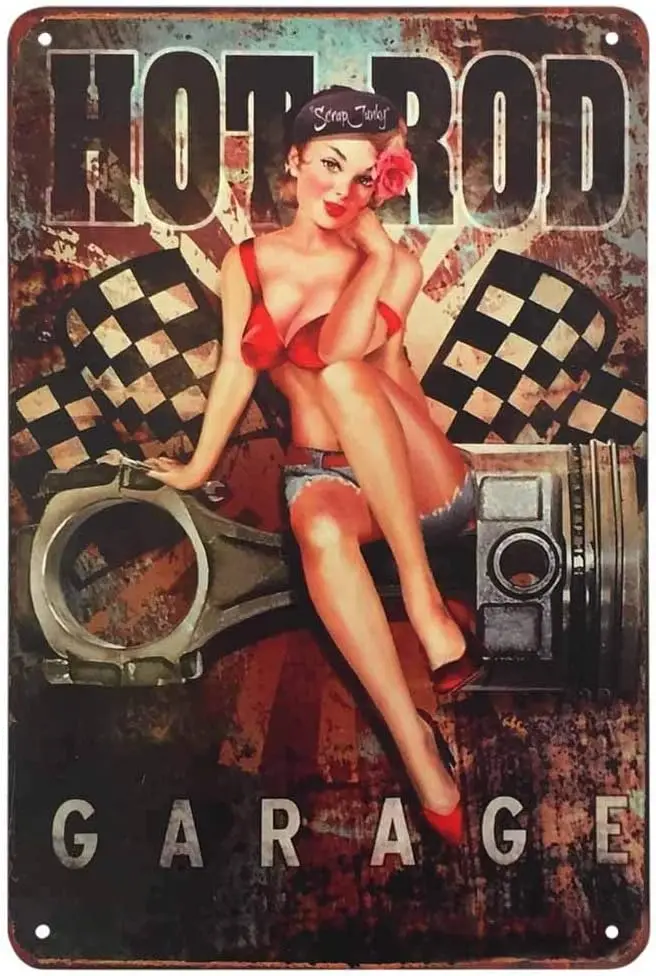 AOYEGO Pin Up жестяная вывеска Hot Rod Garage Woman Beautiful With Bikini Sit Auto Parts Винтажные металлические