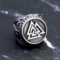 mens vintage viking valknut ring 316l stainless steel nordic odin triangle viking ring biker amulet jewelry for goodfriend gifts