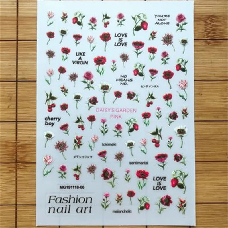 Модные наклейки для ногтей в новом дизайне с цветами розы без следов светлый