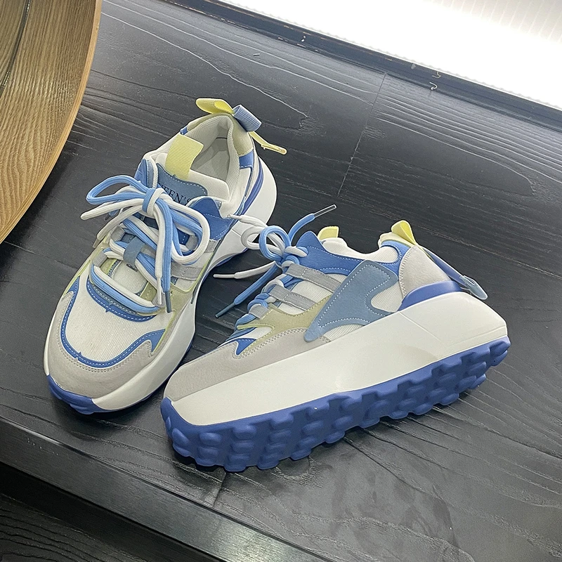 Women Platform Casual Breathable Leather Shoes New Autumn Chunky Sneakers 6.5CM Wedges Hidden Heels Leisure Sports Shoes Woman