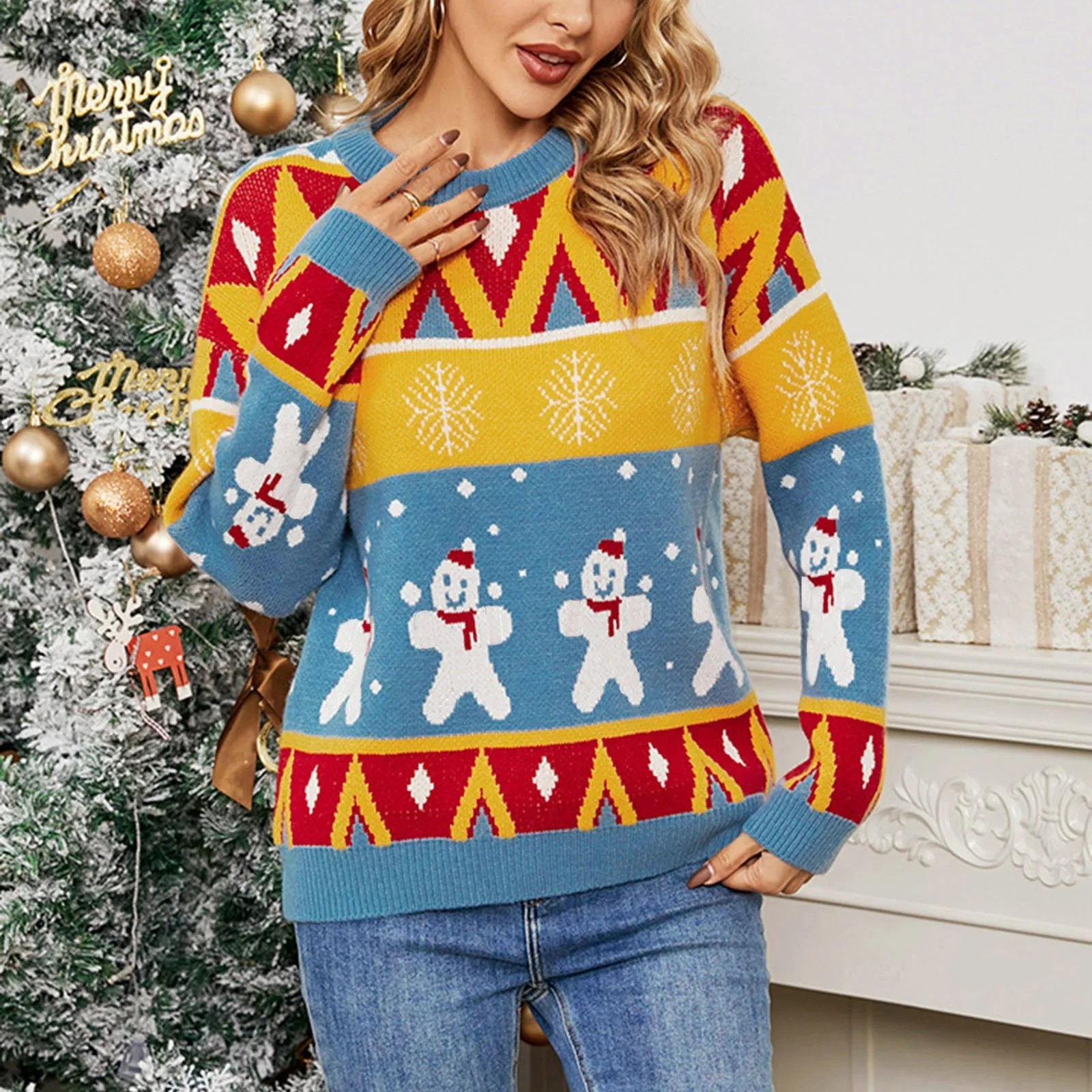 

Womens Christmas Sweater Christmas Jumper Halloween Soft Warm Sweater Soft Warm Round Neck Women Winter Warm Pullovers свитер