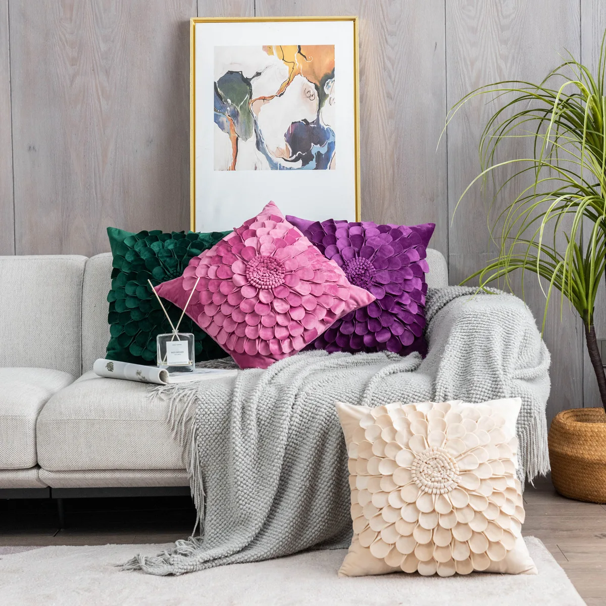 

Light Luxury Style Flower Pillowcase Solid Color Camping Wedding Sofa Pillow Case Car Lumbar Seat Cushion Cover Home Decoration